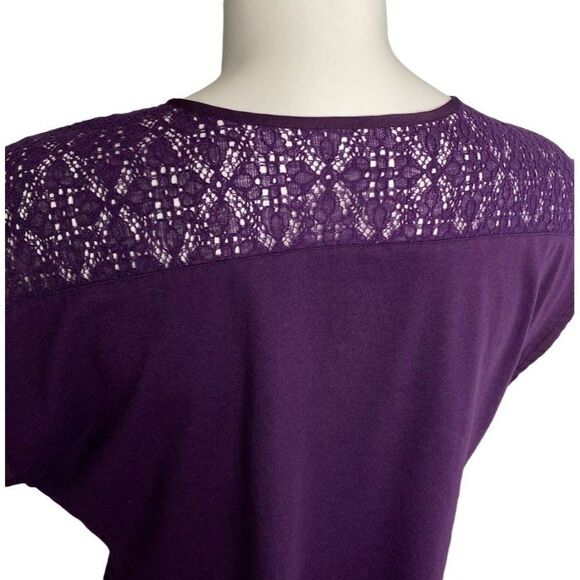 Womens Van Heusen Purple Grape‎ Dolman Sleeve Lace Back Mixed Media Top sz Small - Picture 3 of 7